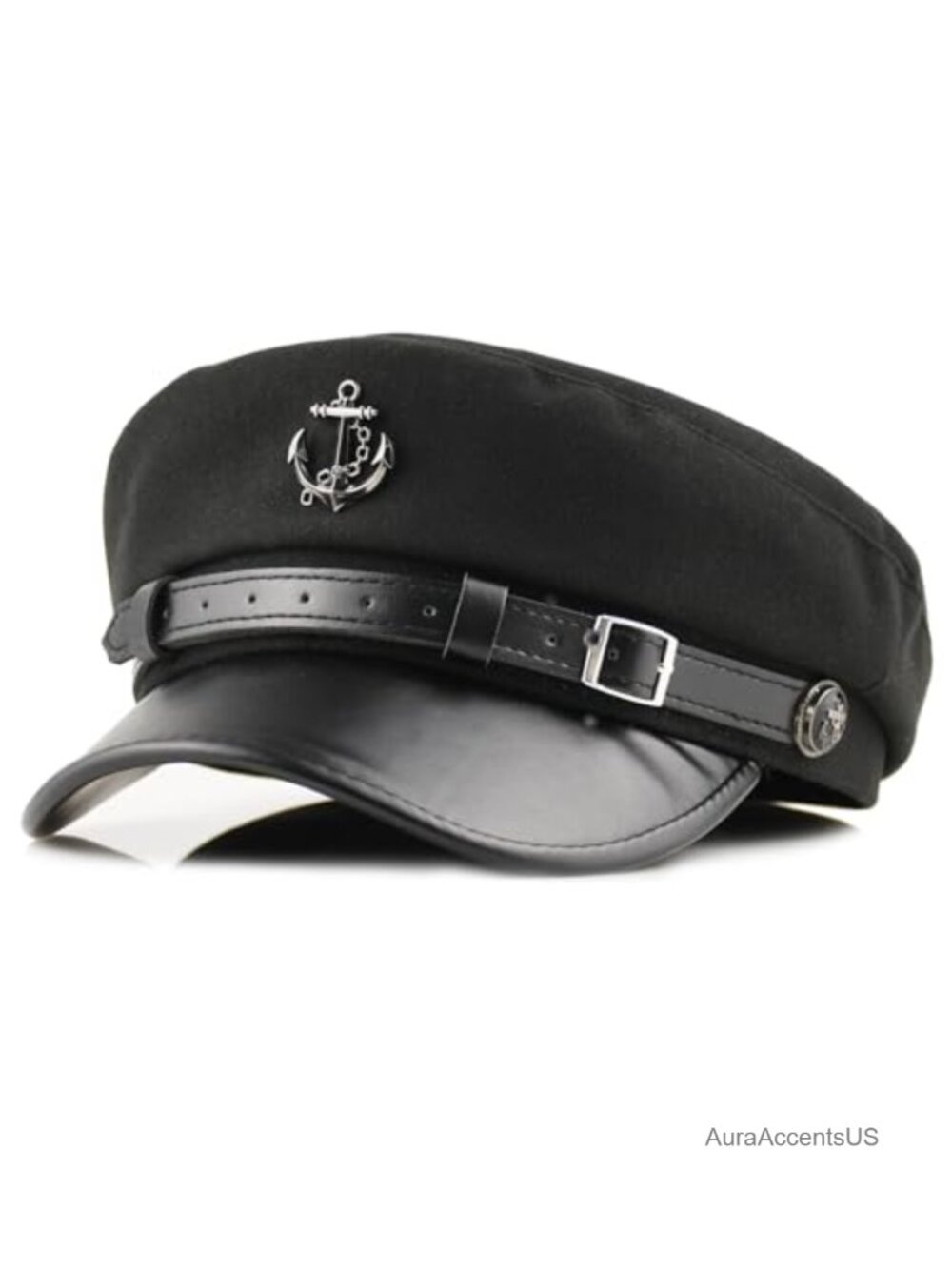 Faux Leather Newsboy Hat PU Leather Flat Top Military Style Cap